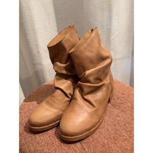 hecko & Mano  beek Tan Leather Slouchy Back Ankle Boots Size 8.5
